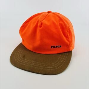 Vintage 80’s CC Filson Hat Blaze Orange Hunting Cap USA Leather Strapback Twill